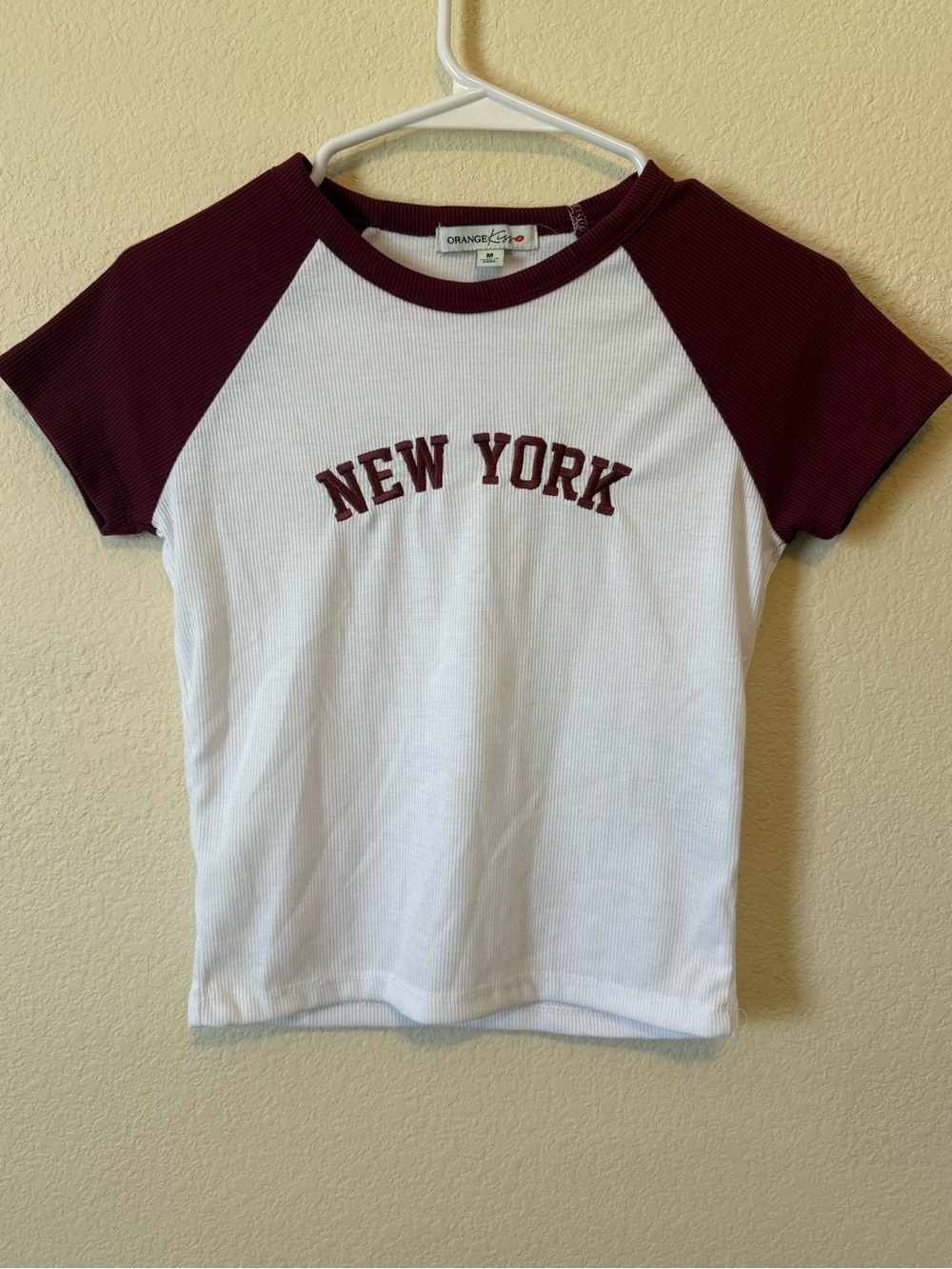 Woman’s "New York" Raglan Tee - White & Burgundy size Medium NWT